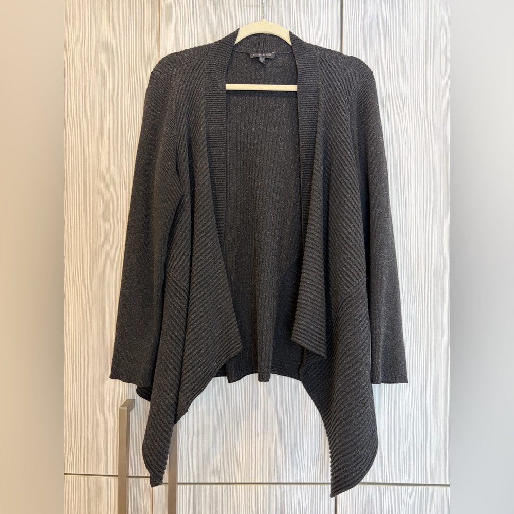 Eileen Fisher Petite Large Charcoal Ribbed Drape Cardigan Linen Blend